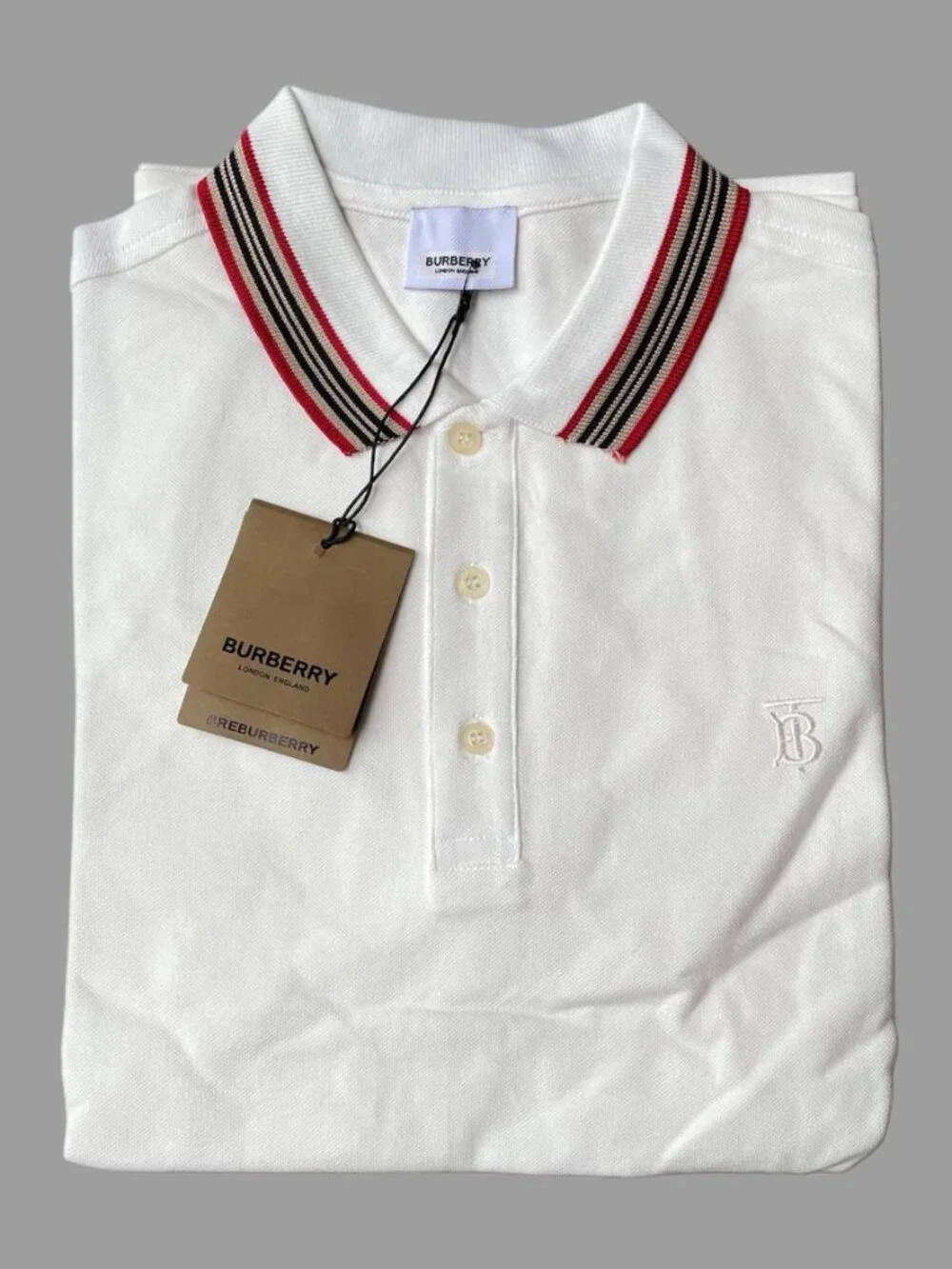 Burberry Men's White Cotton Polo Shirt XXL